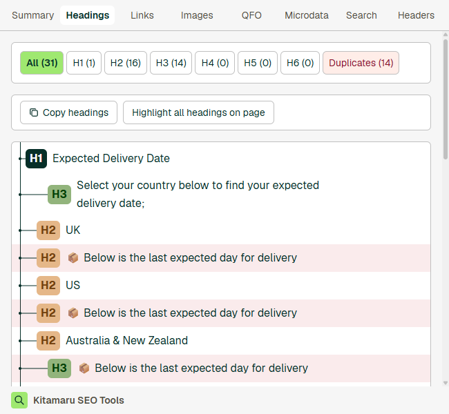Screenshot extensie Kitamaru SEO Tool